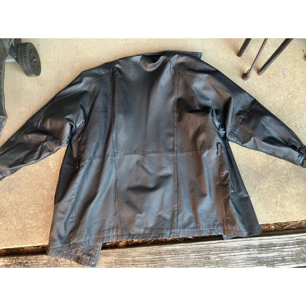 VTG Men's Black Genuine Leather Biker Jacket Motorcycle Zip-Up Slim Fit Size Xl - Picture 11 of 14